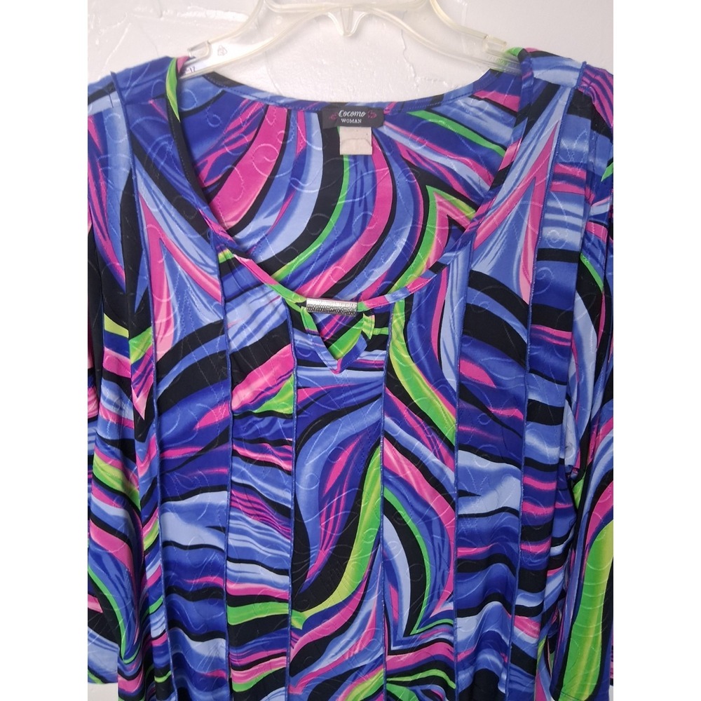 Vintage Abstract Vibrant Tunic Top Liquid Knit Pullover Size 2X Art To Wear - Picture 2 of 6